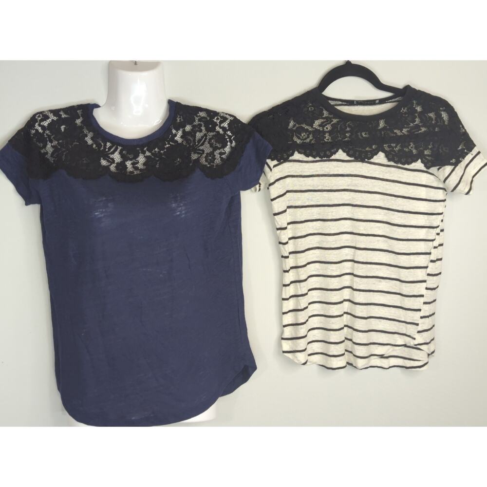 Zara W&B Collection Laced Shoulder Navy & White Black Striped Bundle Top Small